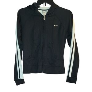 Nike Boys Jacket Black & White Striped Jacket w Hood & Zipper Sz XS